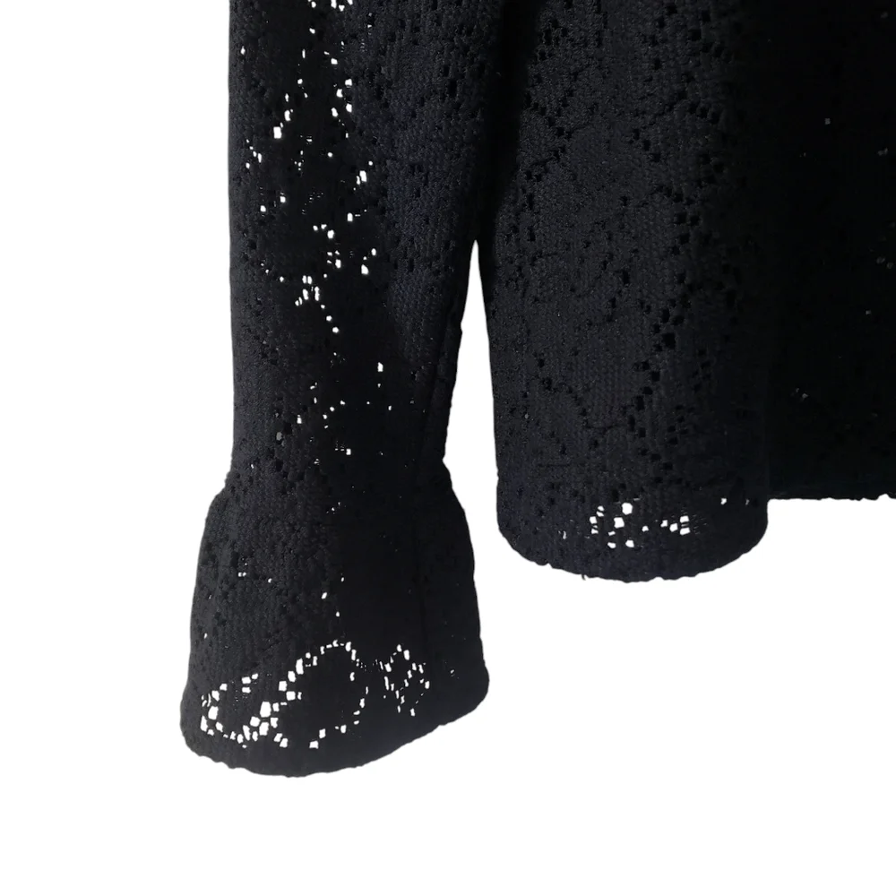 Zara Woman Black Crochet Knit Lace Top  Medium Bell Sleeve Whimsigoth Boho Witch